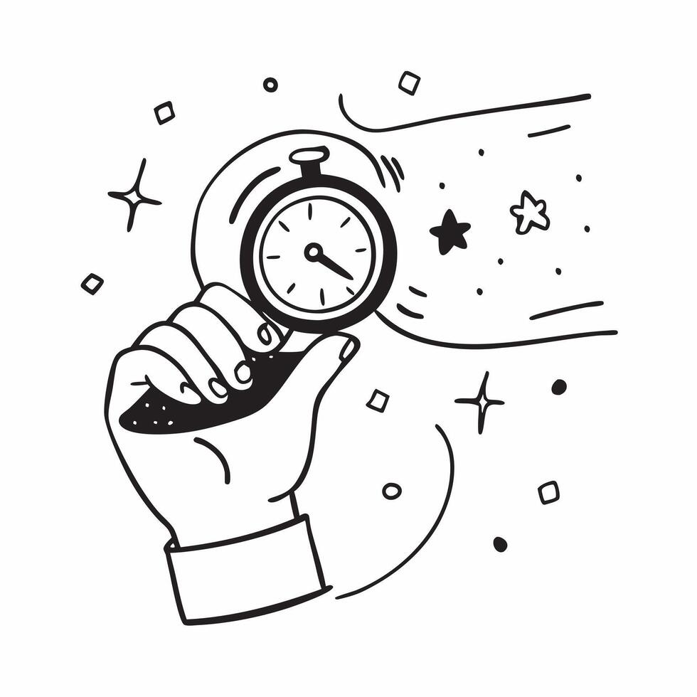 Individual with a stopwatch motion control device and starry sky overlay symbolizing night timelapse with copy space concept as An individual blended with a stopwatch motion contr Cleans vector
