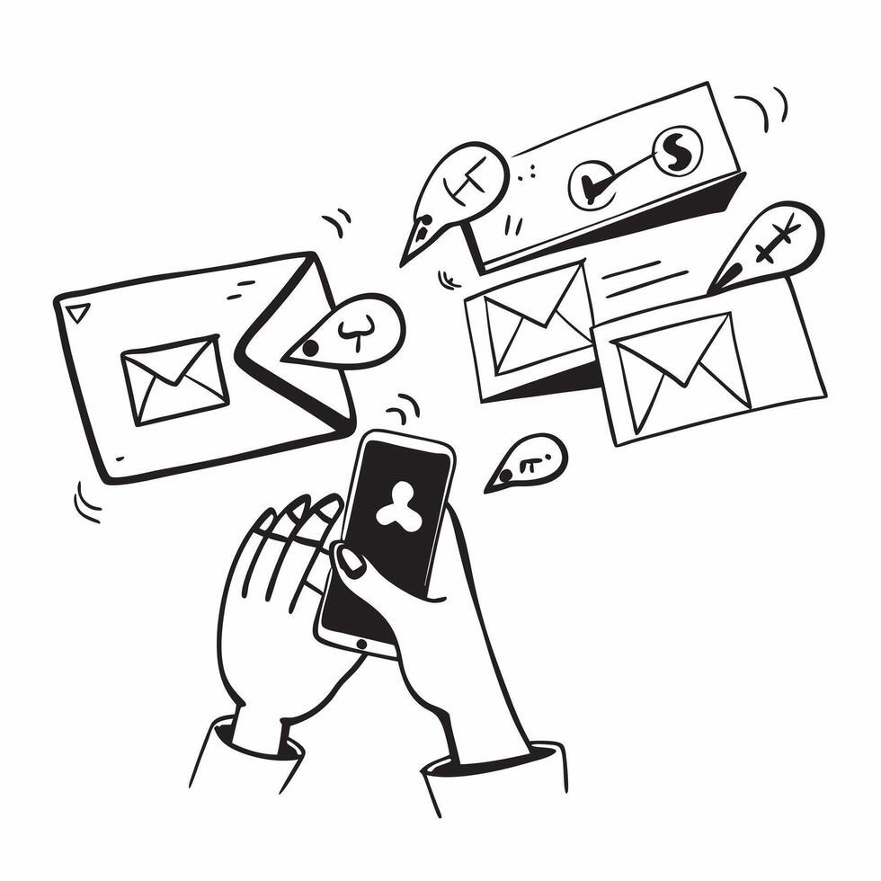 Individual with a smartphone and email icons overlay symbolizing email marketing with copy space concept as An individual blended with a smartphone and email icons representing th Cleans vector