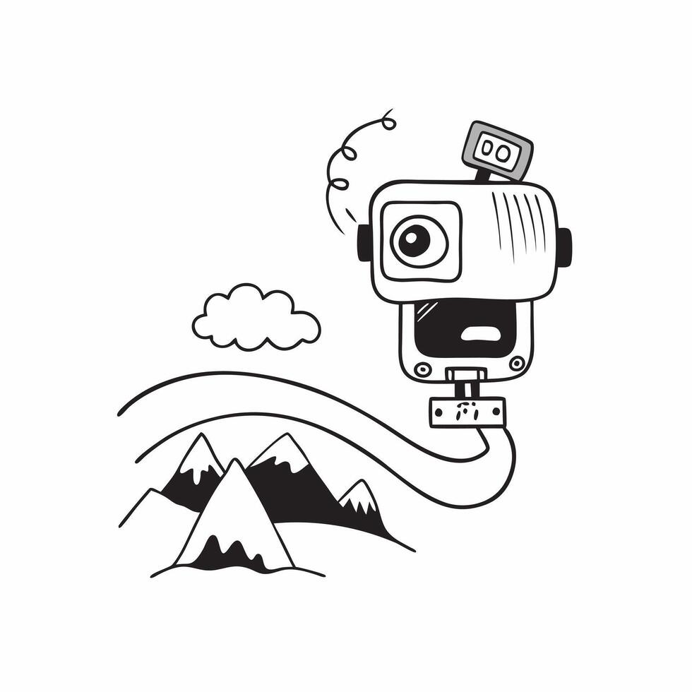 Individual with a GoPro mountain range and wide angle lens overlay symbolizing adventure timelapse with copy space concept as An individual blended with a GoPro mountain range and Cleans vector