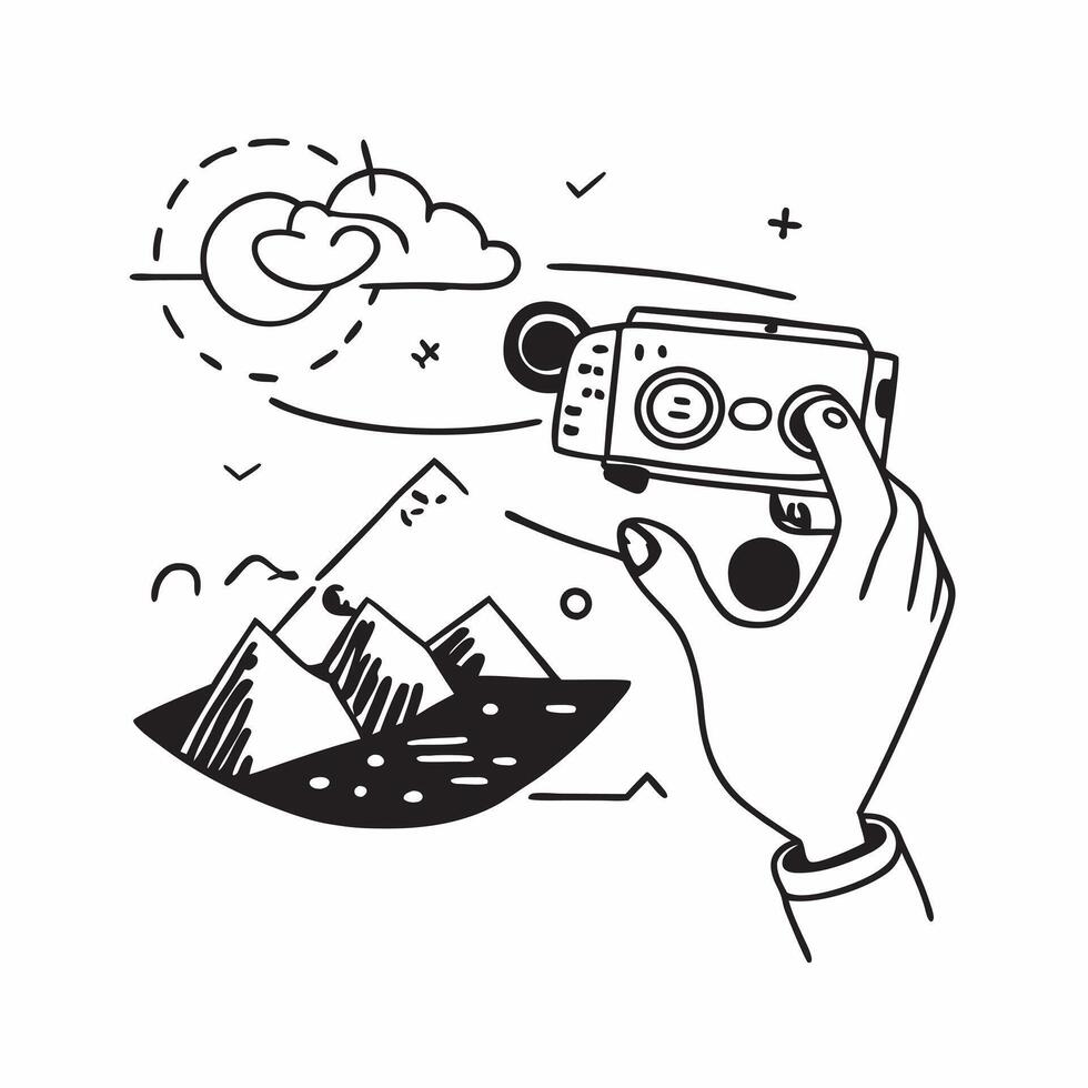 Individual with a drone travel camera and scenic view overlay symbolizing tech enhanced travel photography with copy space concept as An individual blended with a drone travel cam Cleans vector