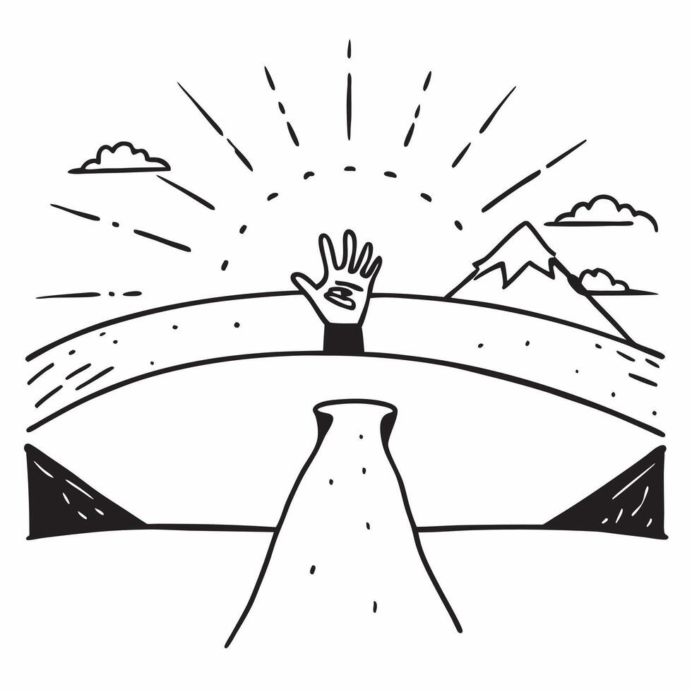 Human silhouette against a sunrise with open road with copy space concept as A human silhouette against a vibrant sunrise and an open road symbolizing freedom and new beginnings w Cleans vector