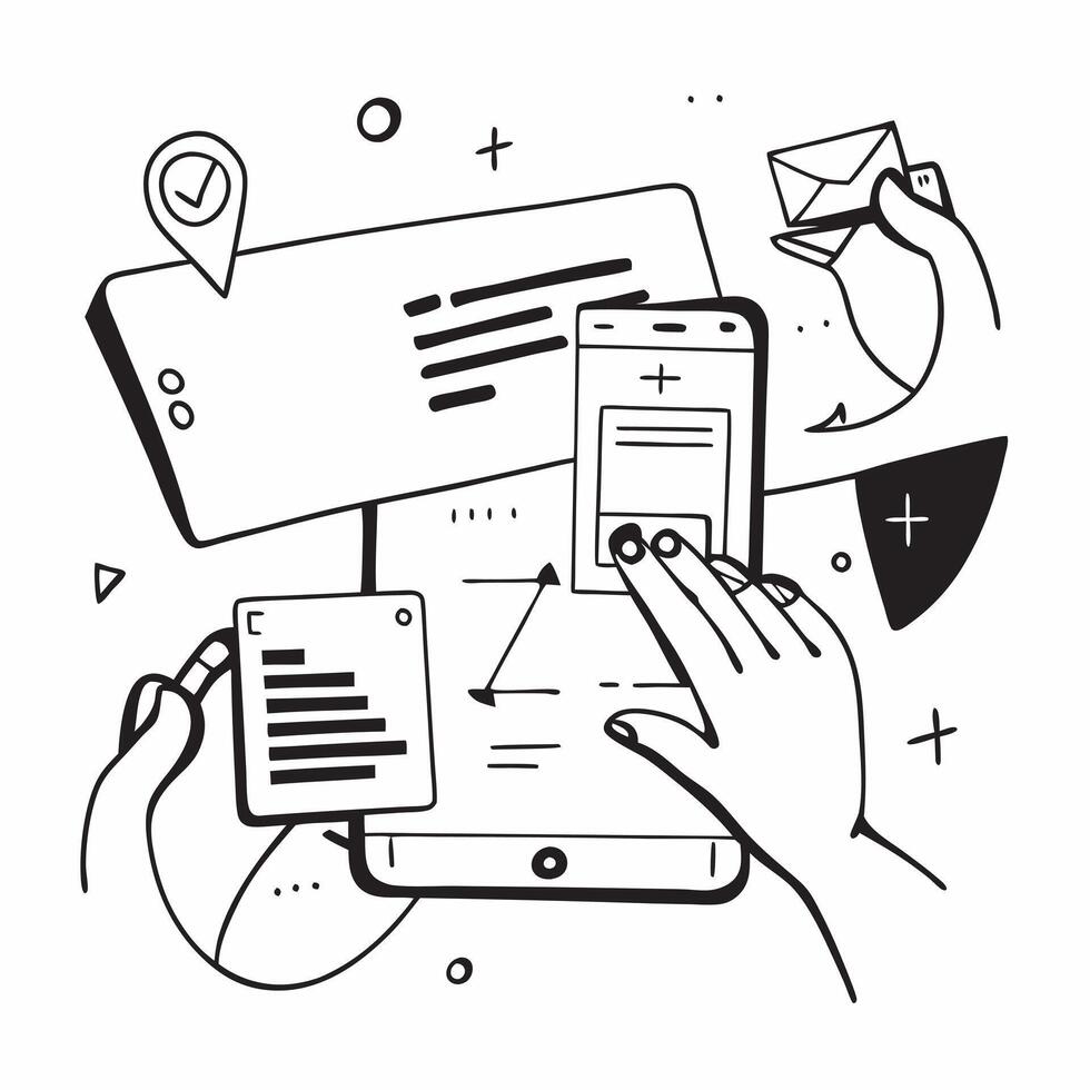 Human hands holding a smartphone with an augmented reality app and documents with copy space concept as Human hands holding a smartphone with an augmented reality app and document Cleans vector