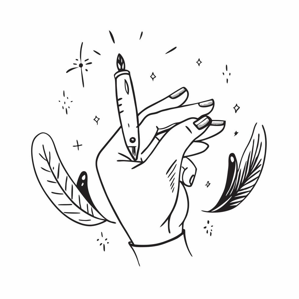 Human hands holding a feather against a bright blue sky with copy space concept as Human hands holding a feather against a bright blue sky symbolizing freedom lightness and dreams Cleans vector