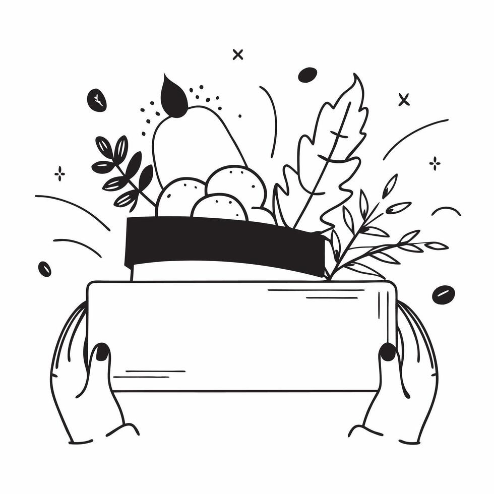 Human hands arranging a cornucopia and autumn leaves with copy space concept as Human hands arranging a cornucopia and autumn leaves capturing the essence of Thanksgiving decor wi Cleans vector