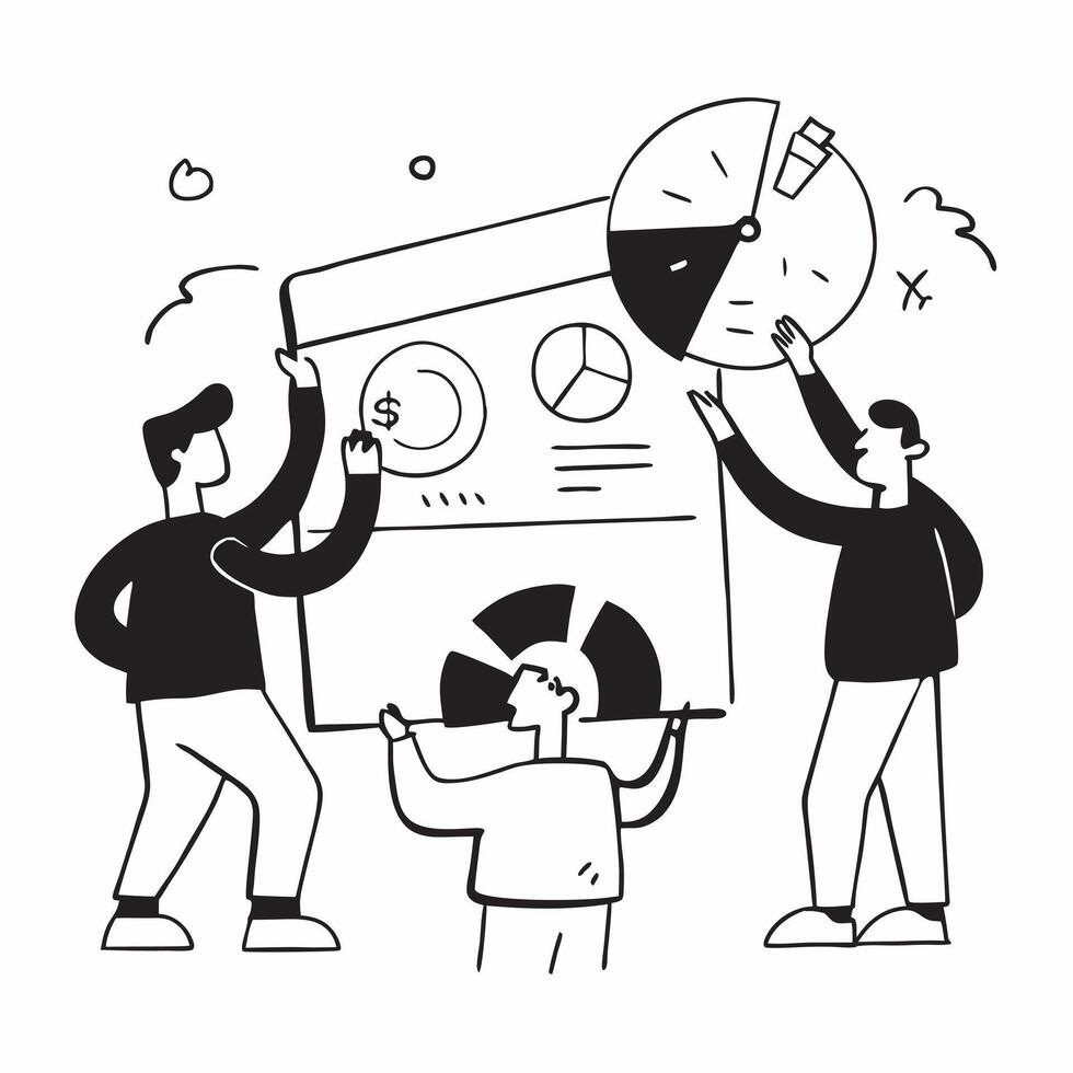 Finance team collaborating on financial forecasting concept as A illustration of a finance team collaborating on financial forecasting using charts and digital tools with an Cleans vector