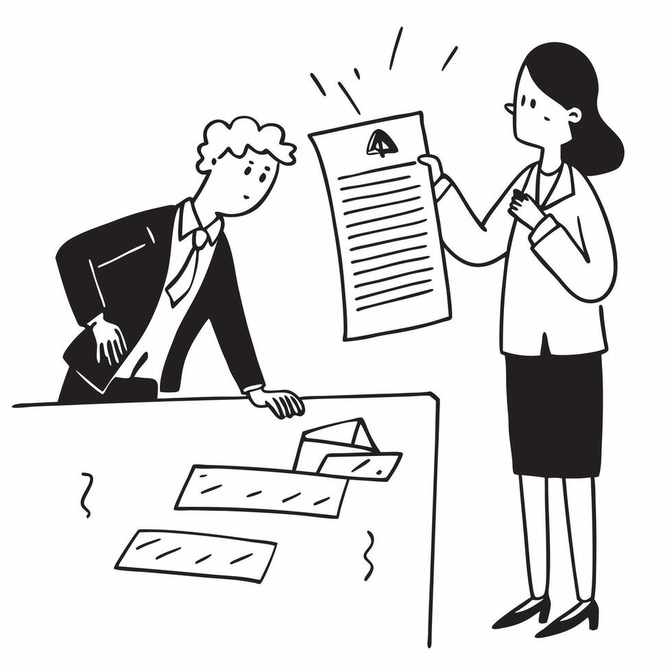 Female executive looking at a broken partnership contract appearing disappointed concept as A female executive in a formal suit looking at a broken partnership contract on her desk Cleans vector