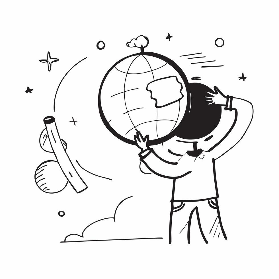 Executive with Strategic Plan and Globe concept as An executive reviewing a strategic plan and holding a globe set against a dreamy background offering ample space for text or grap Cleans vector