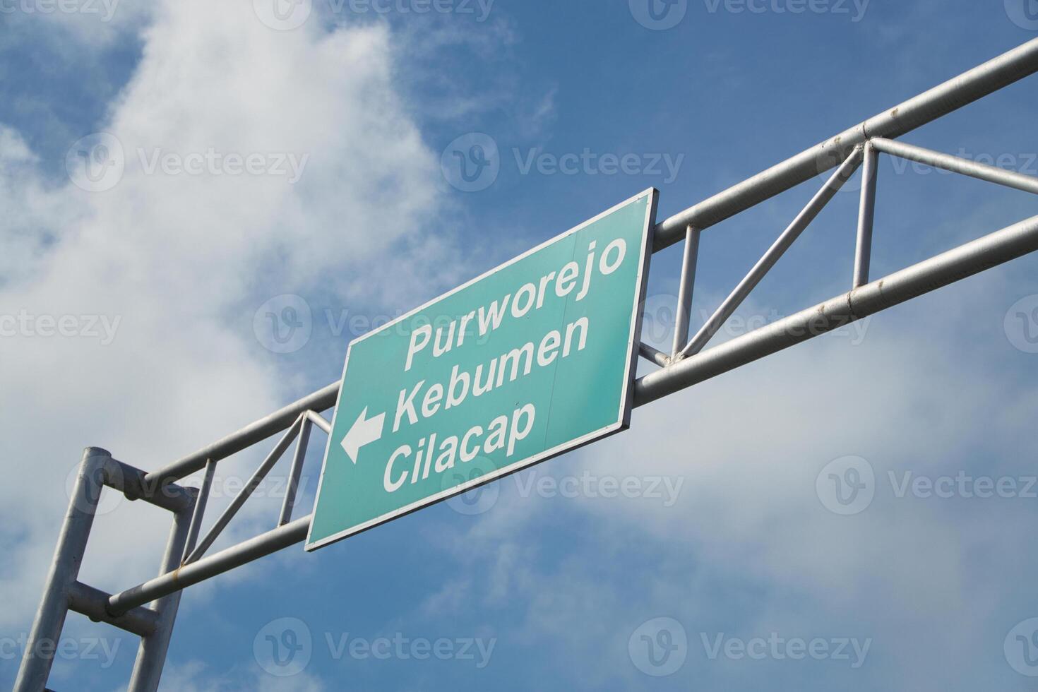 Overhead Traffic Signpost Guiding Directions with Clear Sky Background photo
