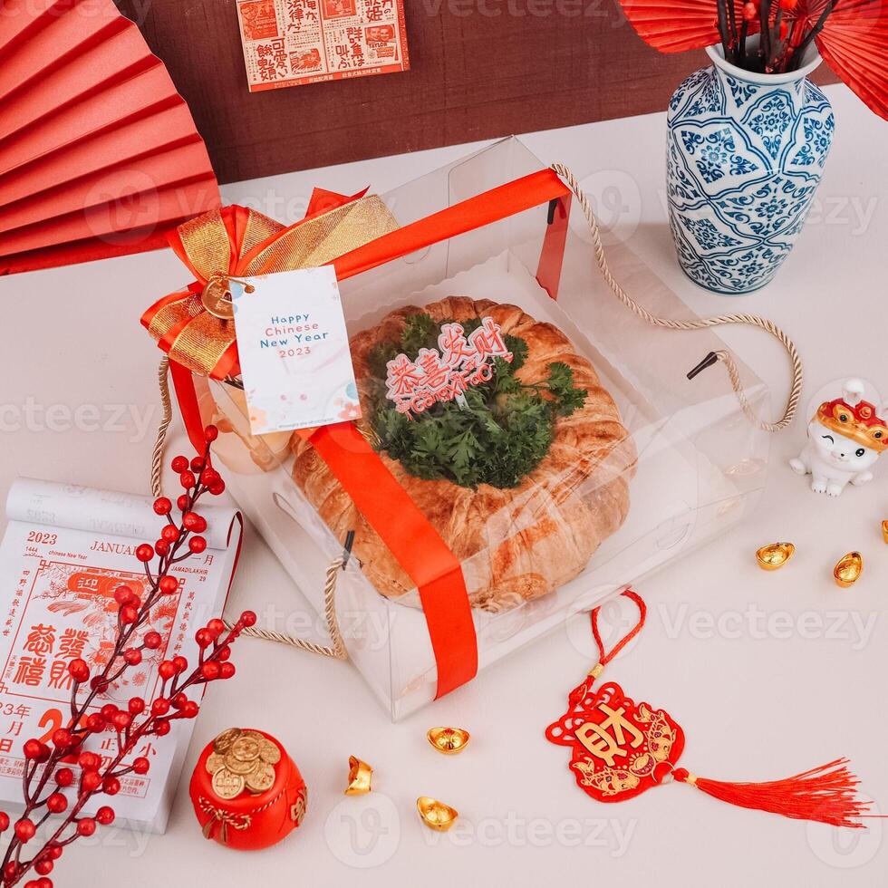 Chinese New Years Hampers with Chinese Ornaments Backgrounds photo