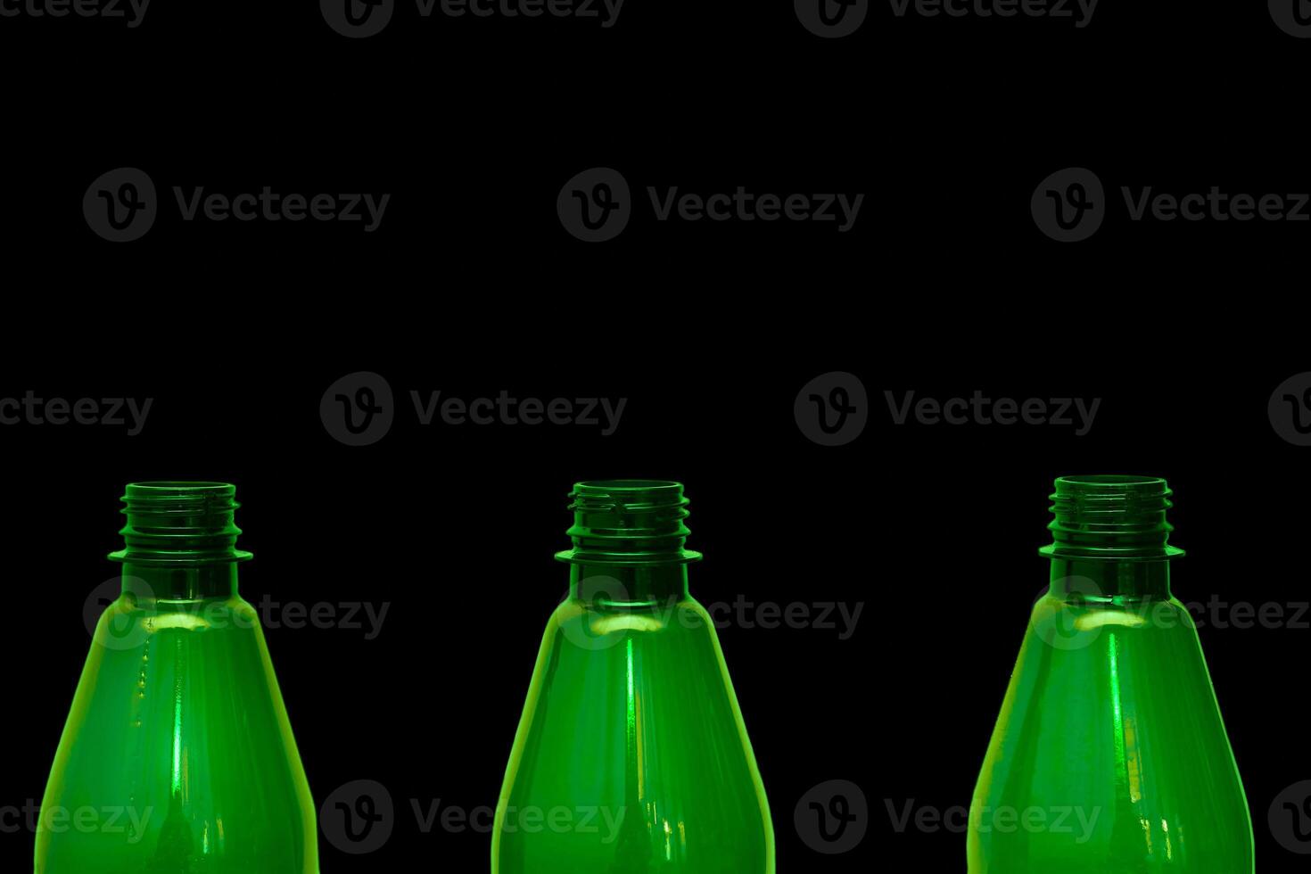 Plastic green bottles with corks for beer, kvass, lemonade, ale, malt photo