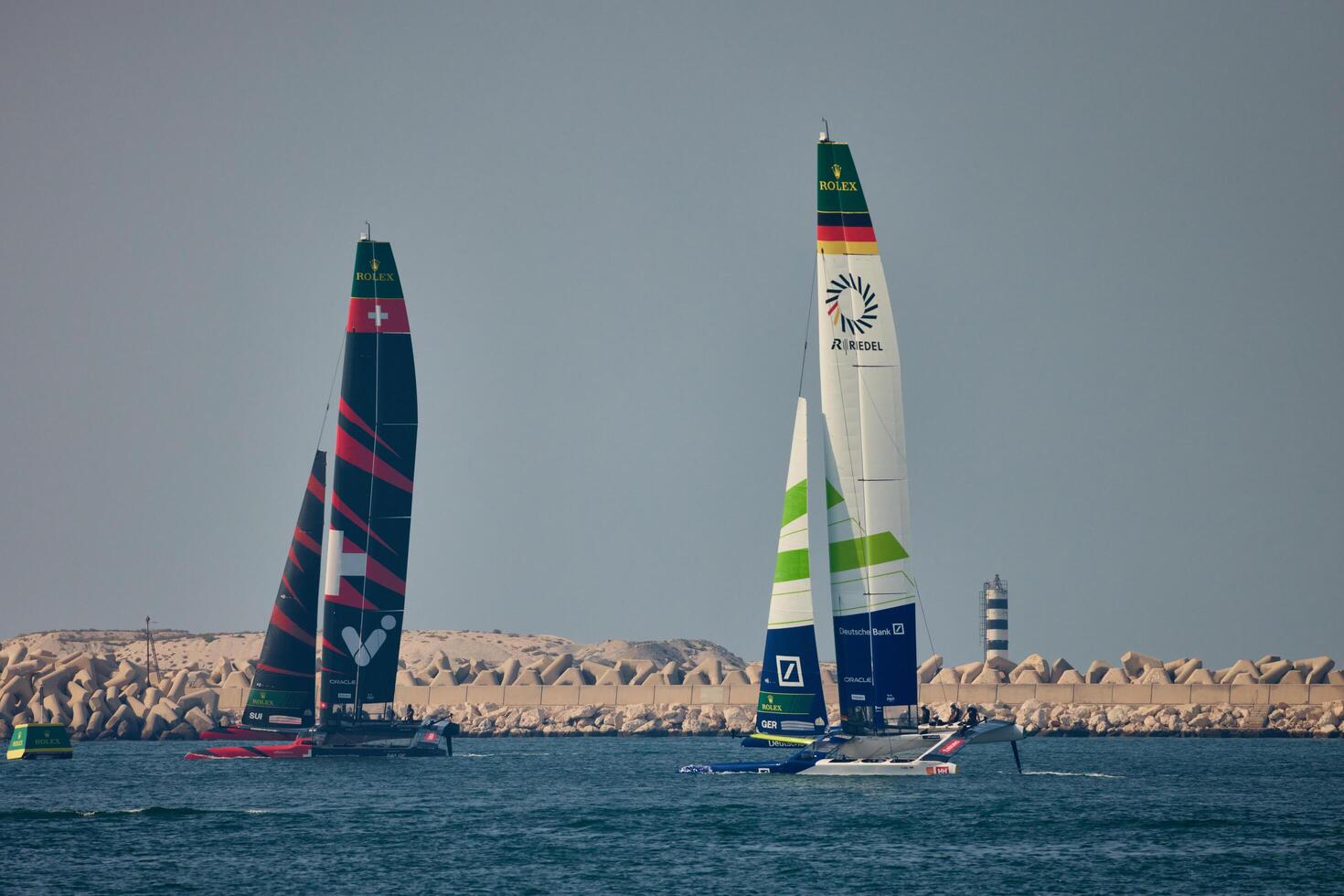 UAE, Dubai, 23 November 2024. Rolex Sail GP Grand Prix international sailing competition using high performance F50 foiling catamarans photo