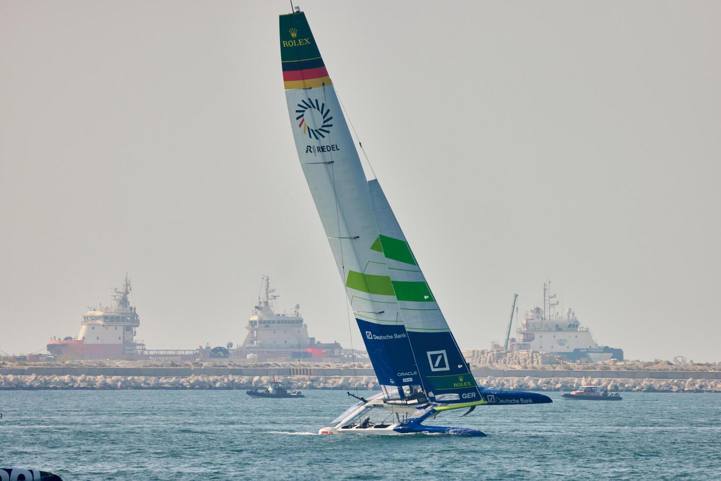 UAE, Dubai, 23 November 2024. Rolex Sail GP Grand Prix international sailing competition using high performance F50 foiling catamarans photo