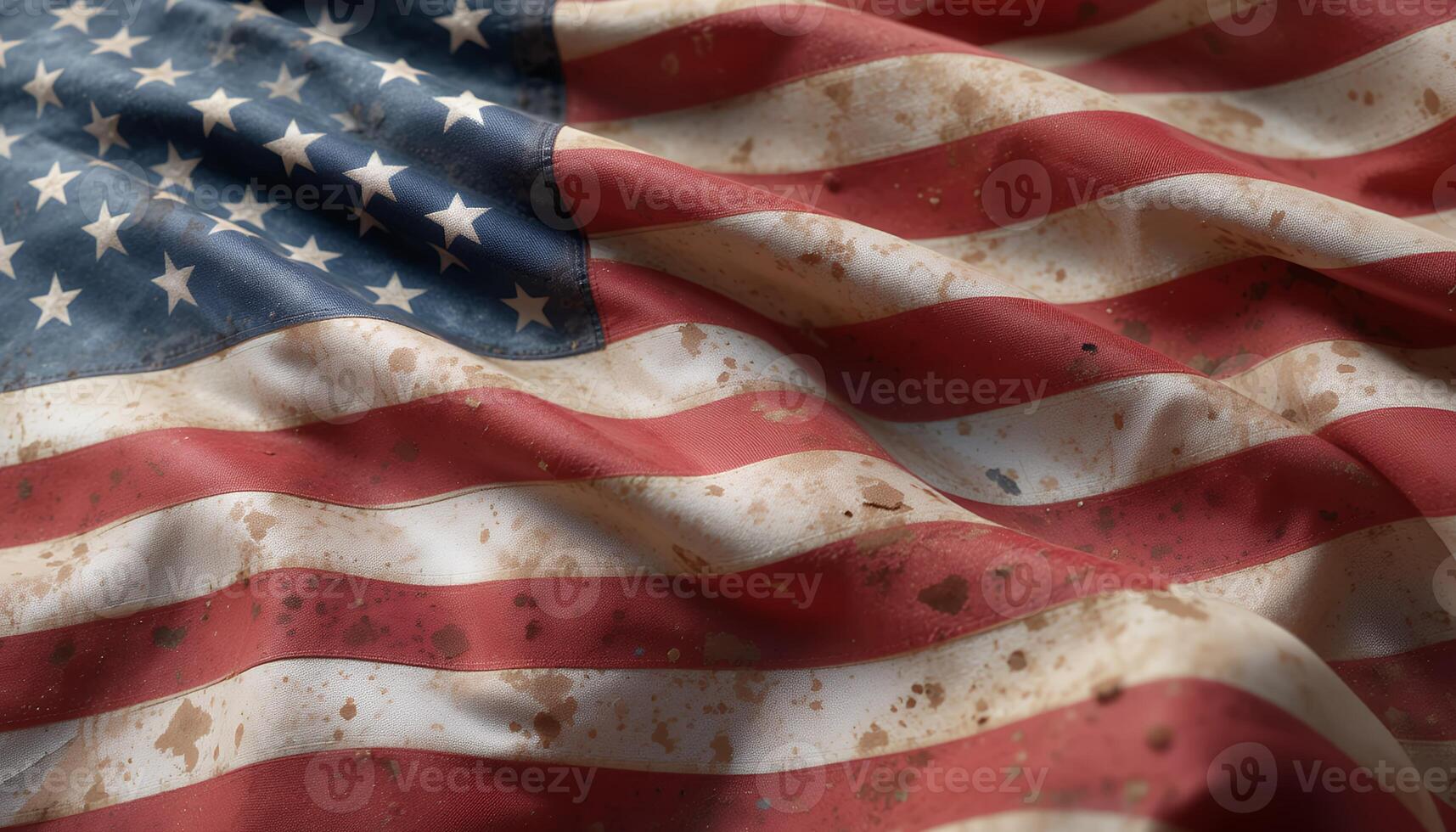 Worn and Weathered American Flag with Soil Stains and Ruffled Fabric Texture photo