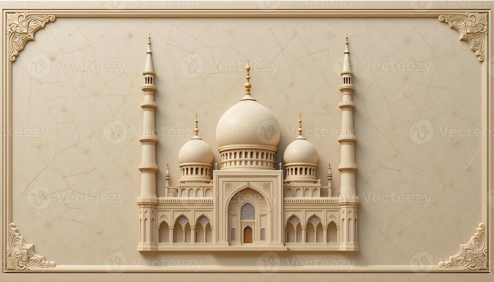 Detailed 3D Model of a Mosque with Domed Roofs and Intricate Detailing in a Frame photo