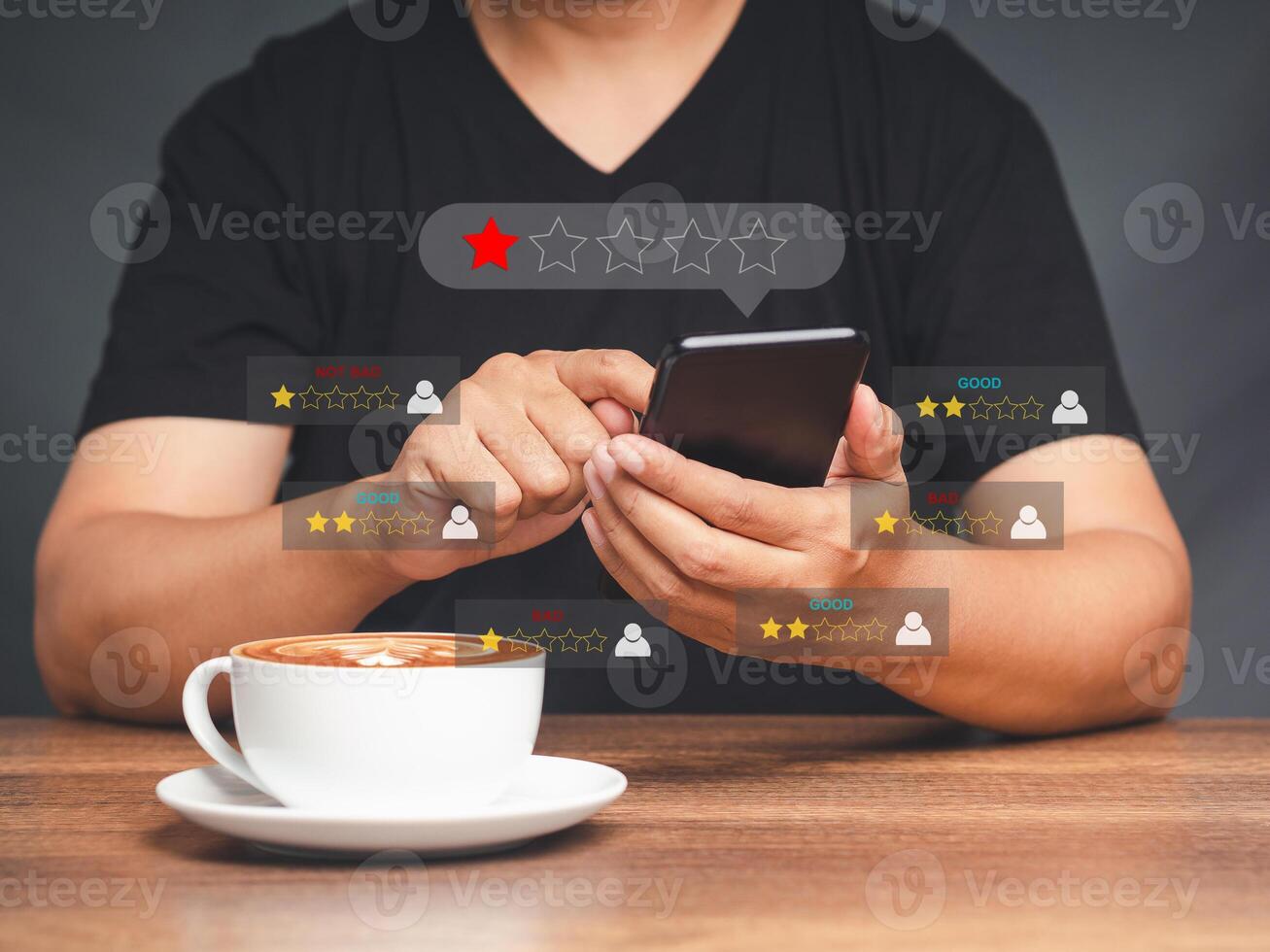 Negative feedback concept. Choosing a 1-star rating review in the survey customer satisfaction research photo