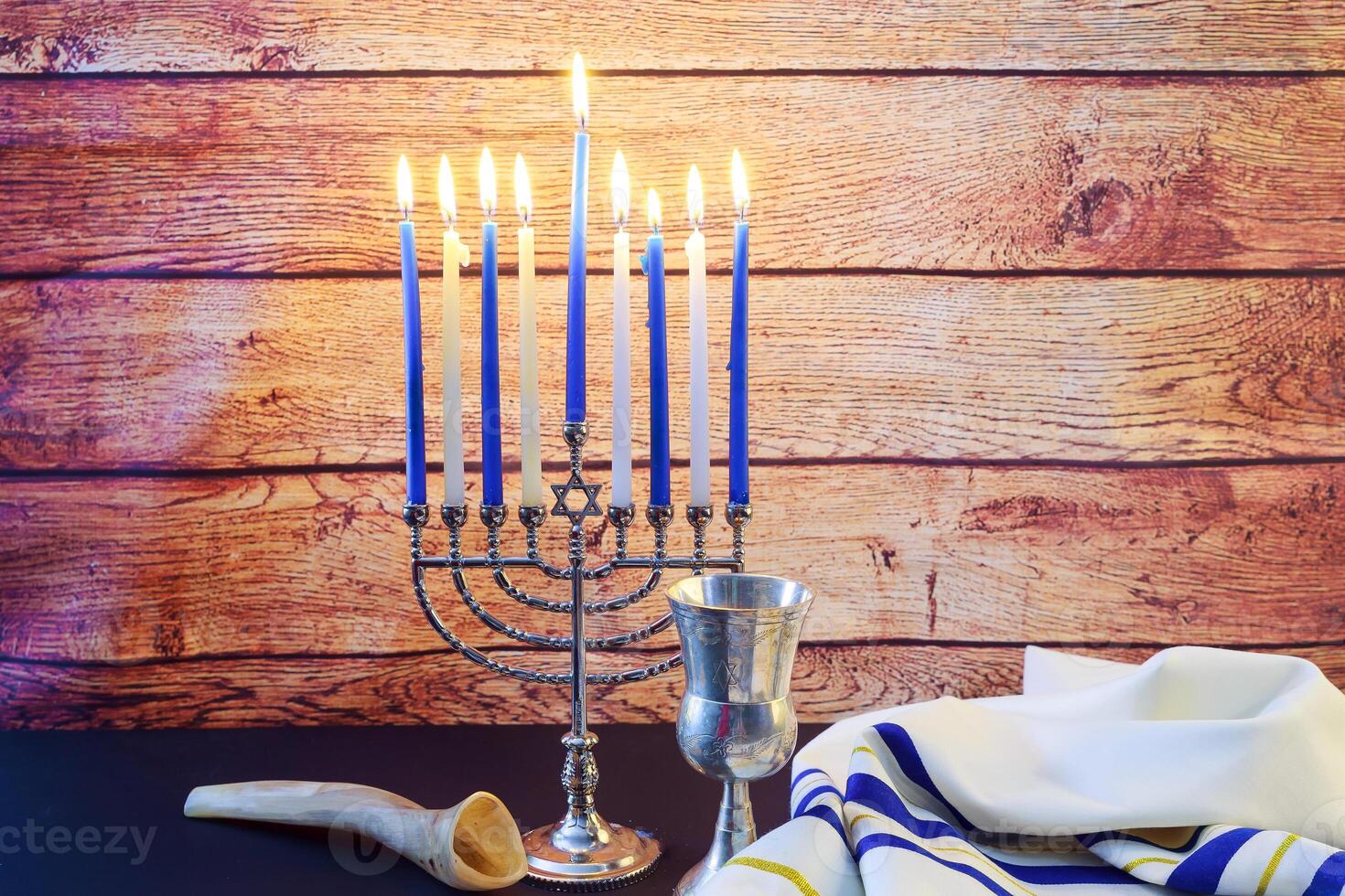 A still life composed of elements of the Jewish Chanukah Hanukkah festival. jewish holiday Hanukkah photo