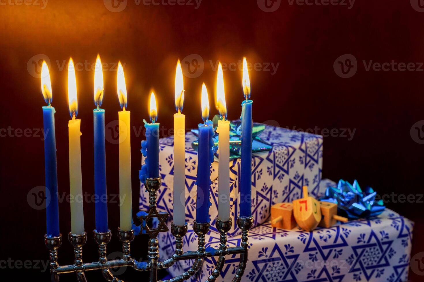 Jewish Holiday jewish Hanukkah holiday with menorah burning candles. photo