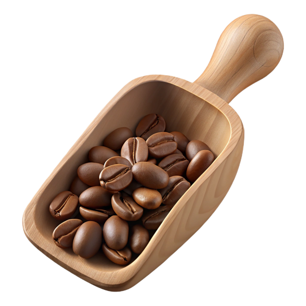 Coffee lovers delight with a wooden scoop and beans png