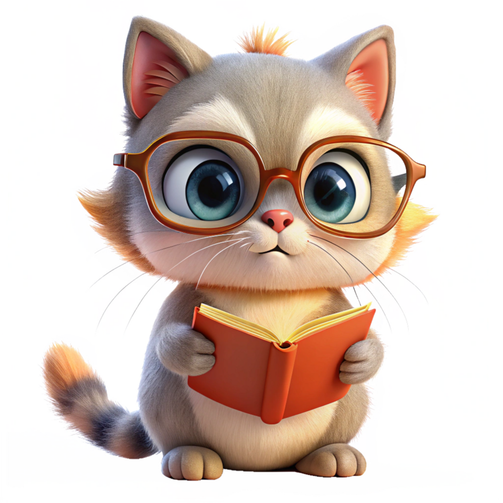 Cat in glasses daydreaming while reading png