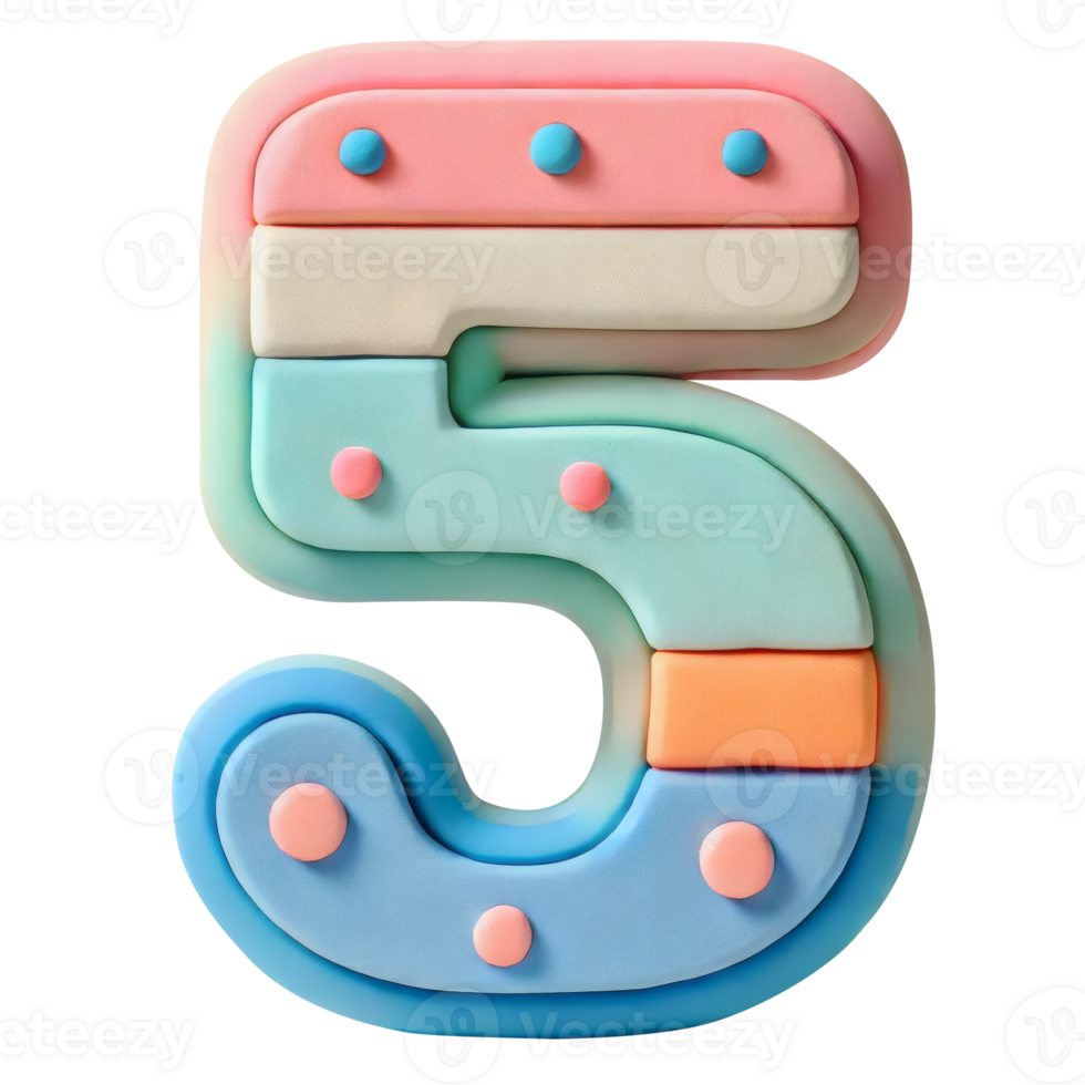 Colorful Number Five. Playful 3D Typography png