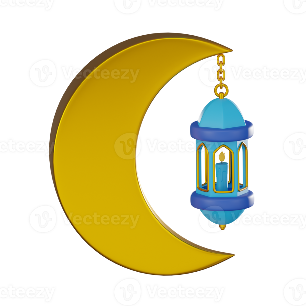 3D render, Arabic Lantern and Moon, Icon Illustration png