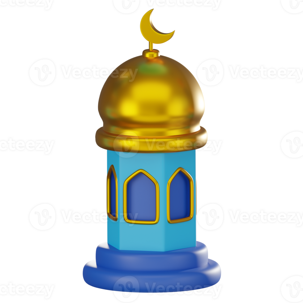 3D render, Mosque Dome with Islamic Architectural Elements, Icon Illustration png