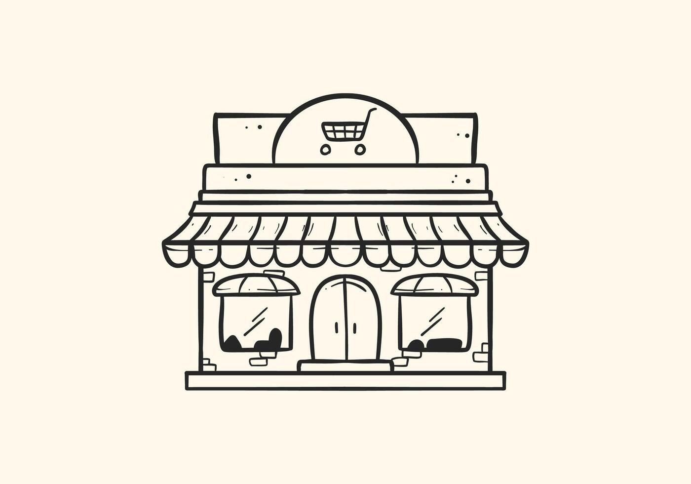 Grocery store front hand drawing doodle illustration vector