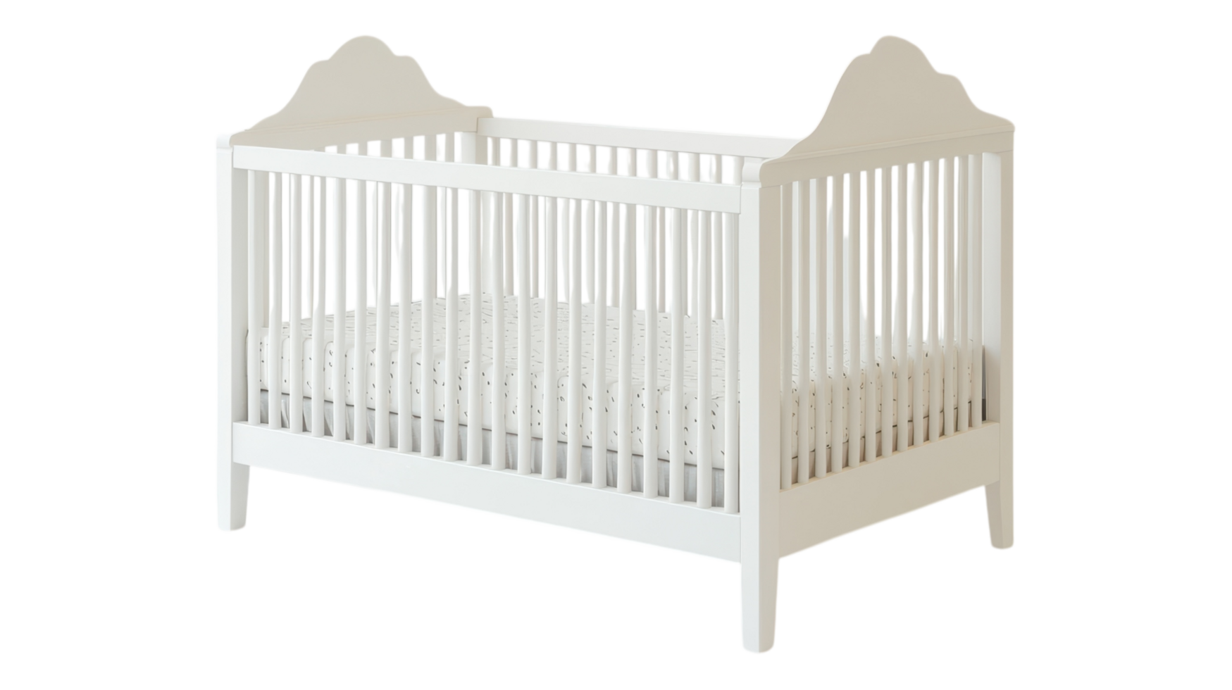 A white crib with a white mattress png