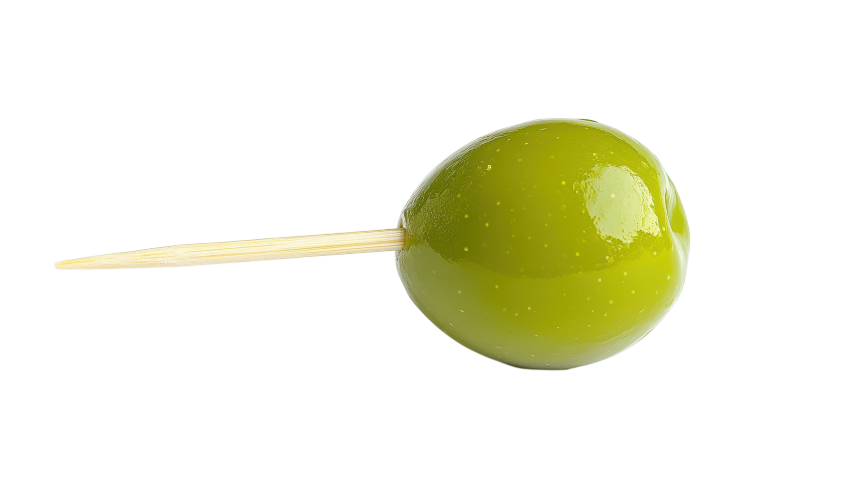 Single Green Olive with a Toothpick Perfect for Appetizers, Tapas, and Garnishing Cocktails. png