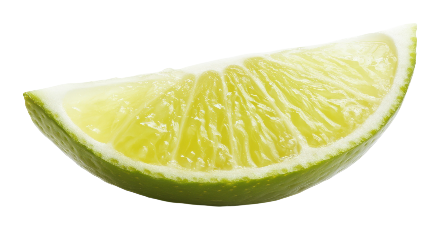 Fresh and Vibrant Green Lime Wedge with Juicy Interior Perfect for Culinary Use and Beverages Enhancement. png