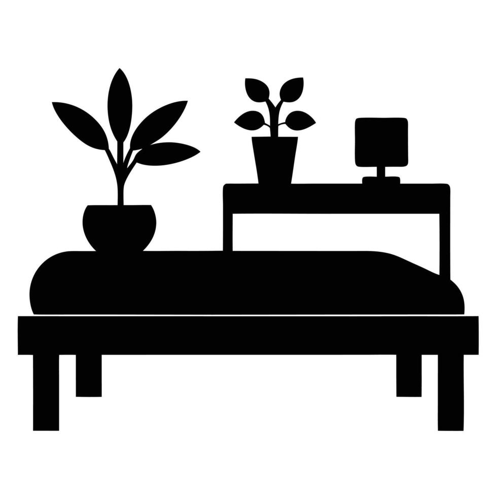 Bed with plant and desk illustration vector