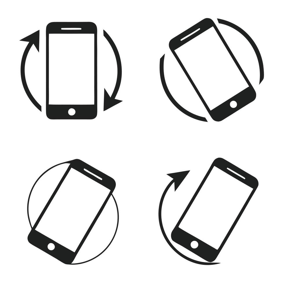 Four different icons of a smartphone with a circle around it vector