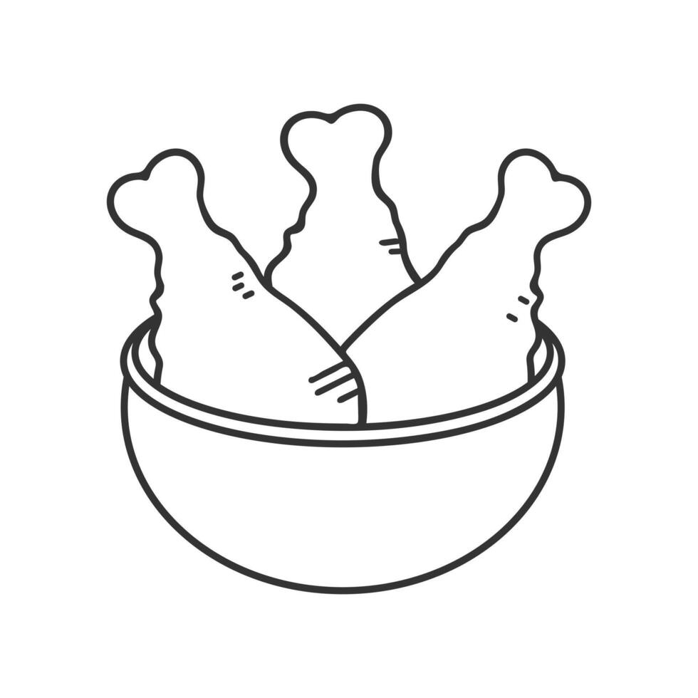 Simple icon of fried chicken legs in a cup, of hot chicken leg on white background. Fast food concept. vector