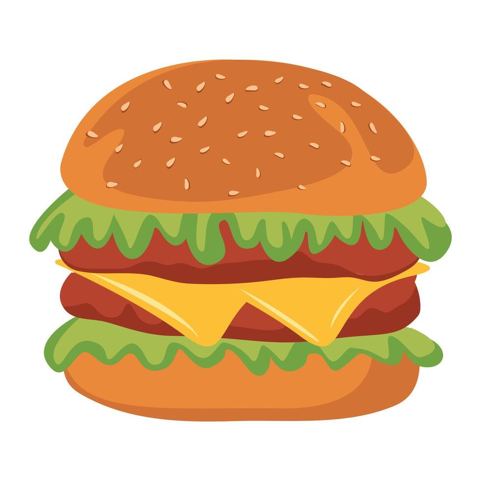 illustration of juicy hamburger with double patty. National hamburger day. Fast food on white background. vector