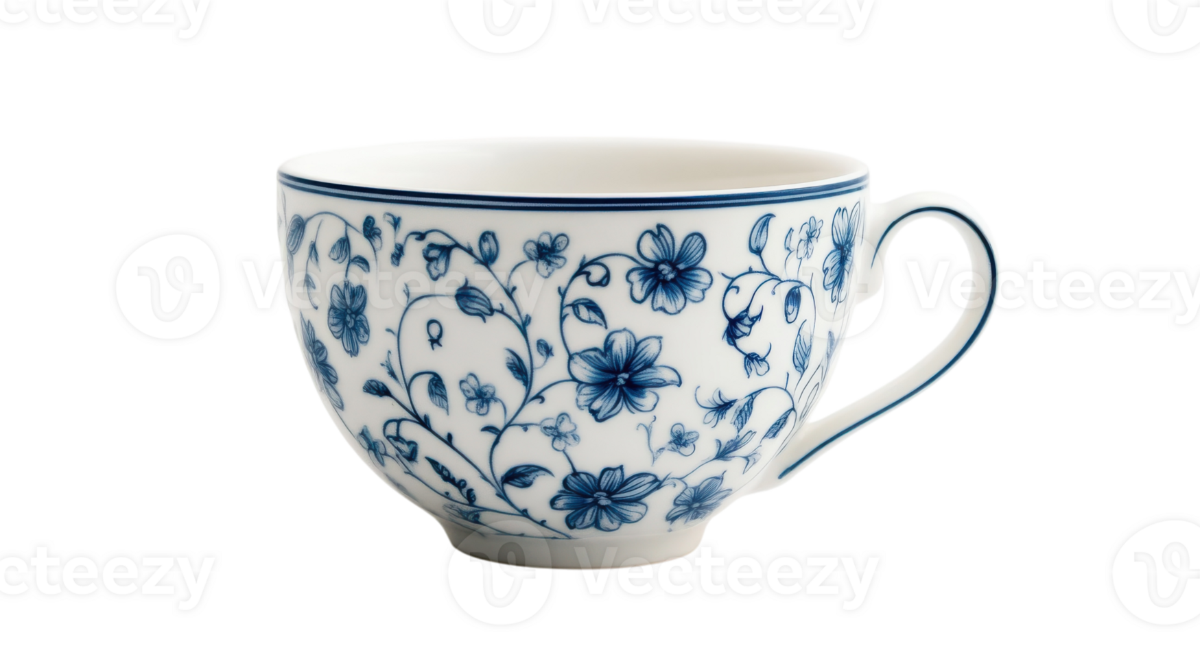 Elegant Blue and White Floral Porcelain Teacup Perfect for Tea Parties and Home Decor. png