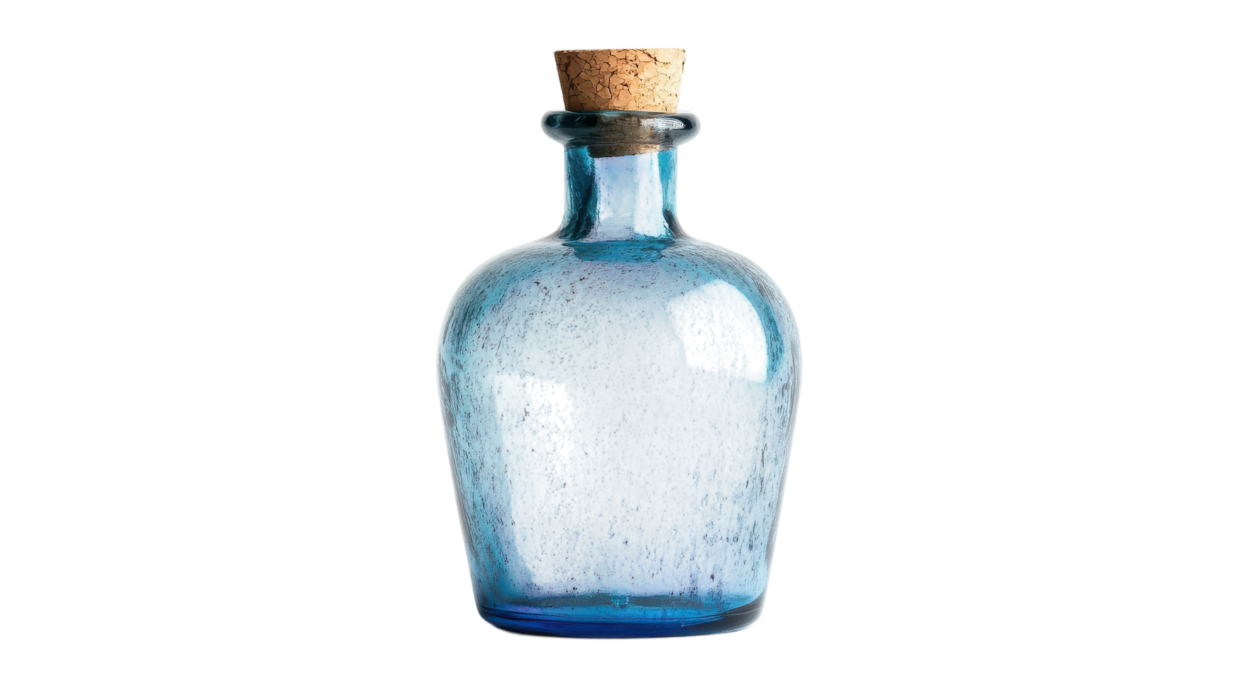 A Stylish Blue Glass Bottle with a Cork Stopper Perfect for Home Decor, Party, or Photography Projects. png