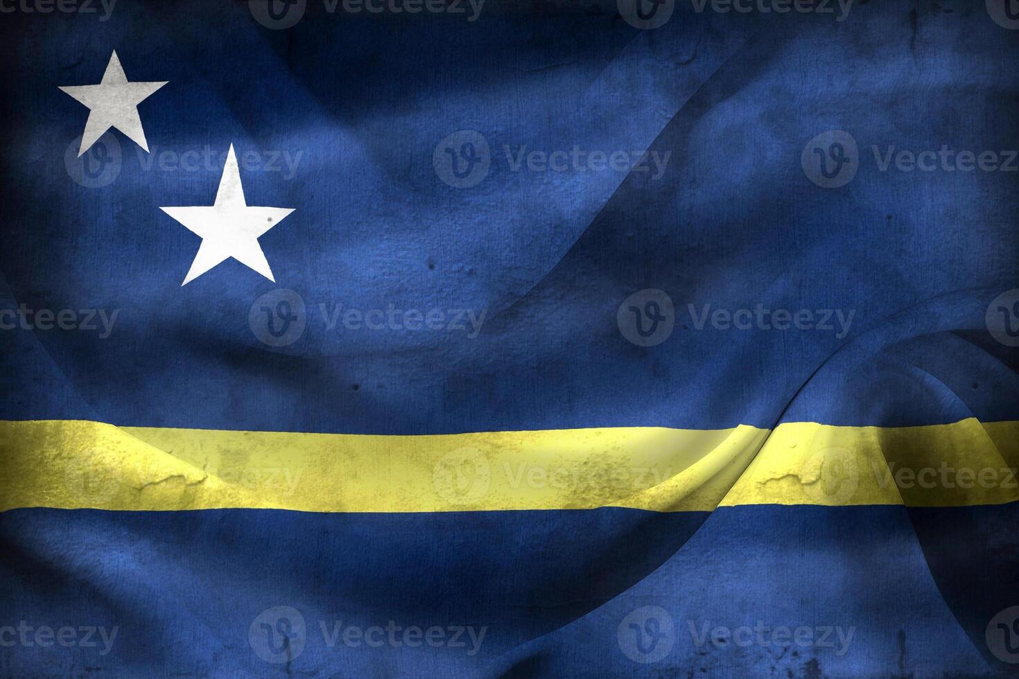 Vintage look Curacao flag - realistic waving fabric flag photo