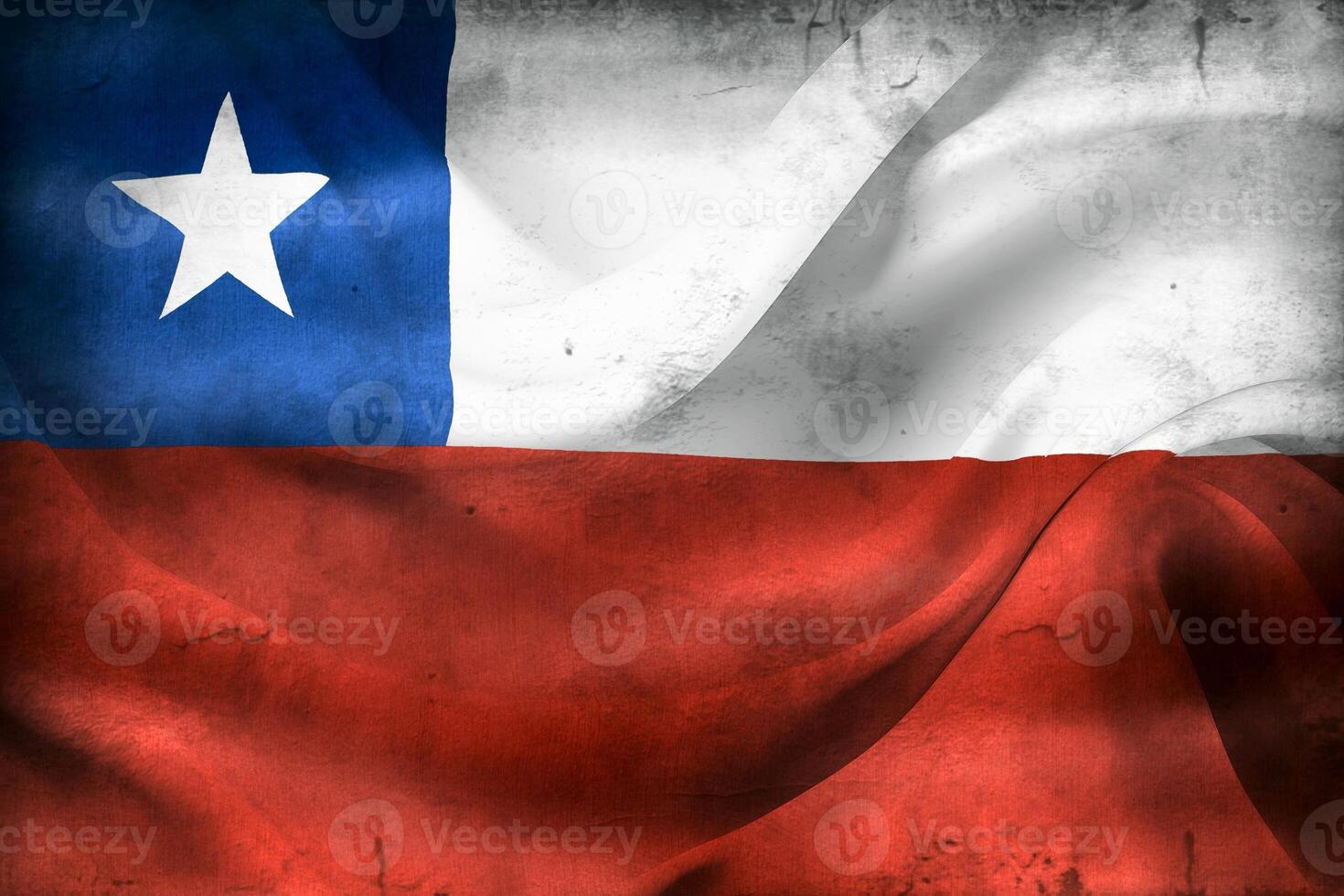 Vintage look Chile flag - realistic waving fabric flag photo