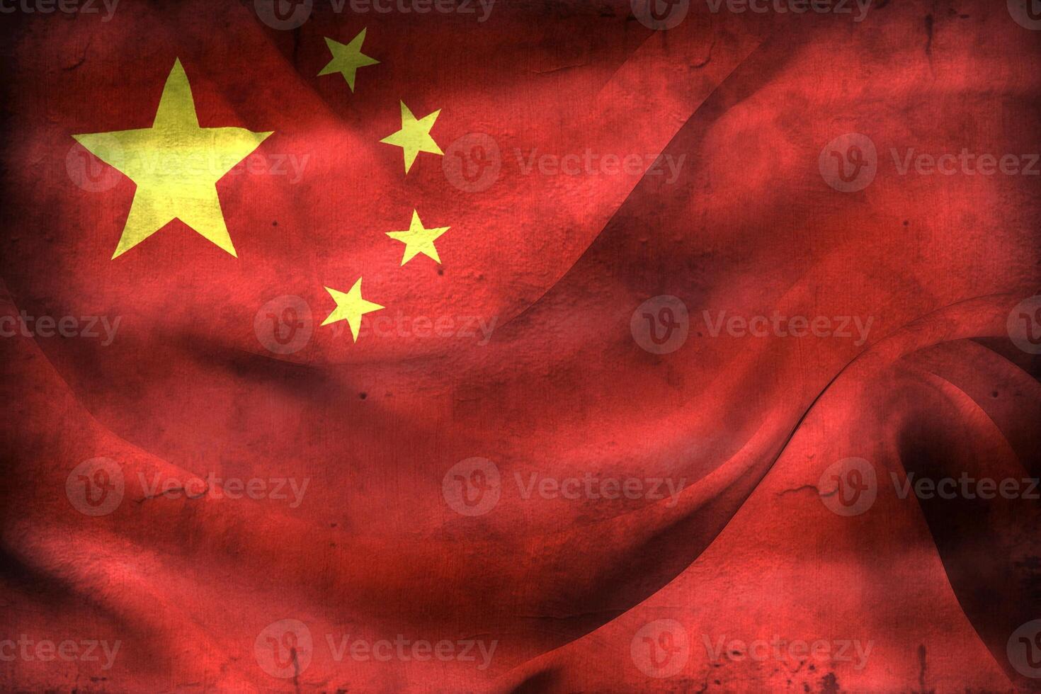 Vintage look China flag - realistic waving fabric flag photo