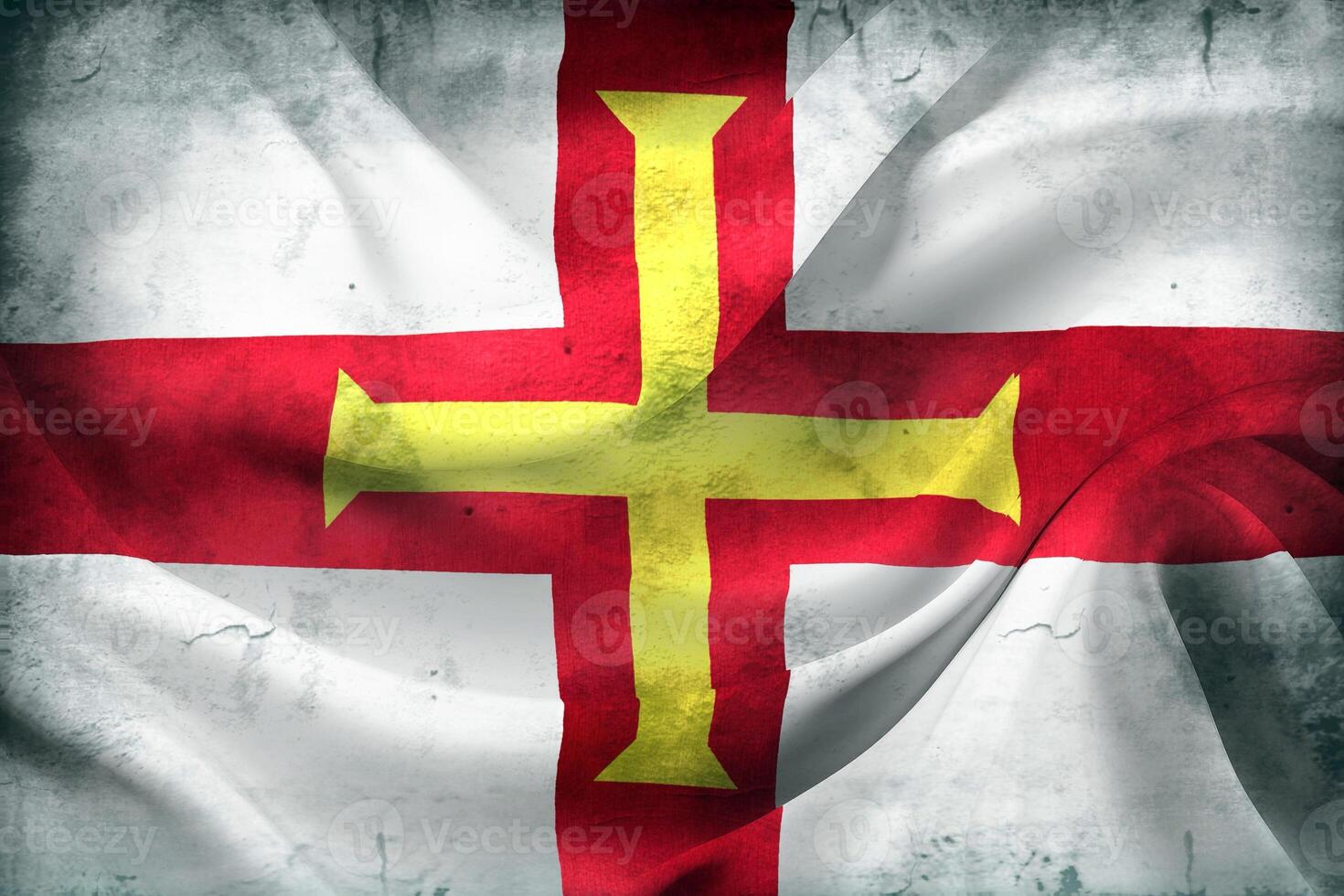 Vintage look Guernsey flag - realistic waving fabric flag photo