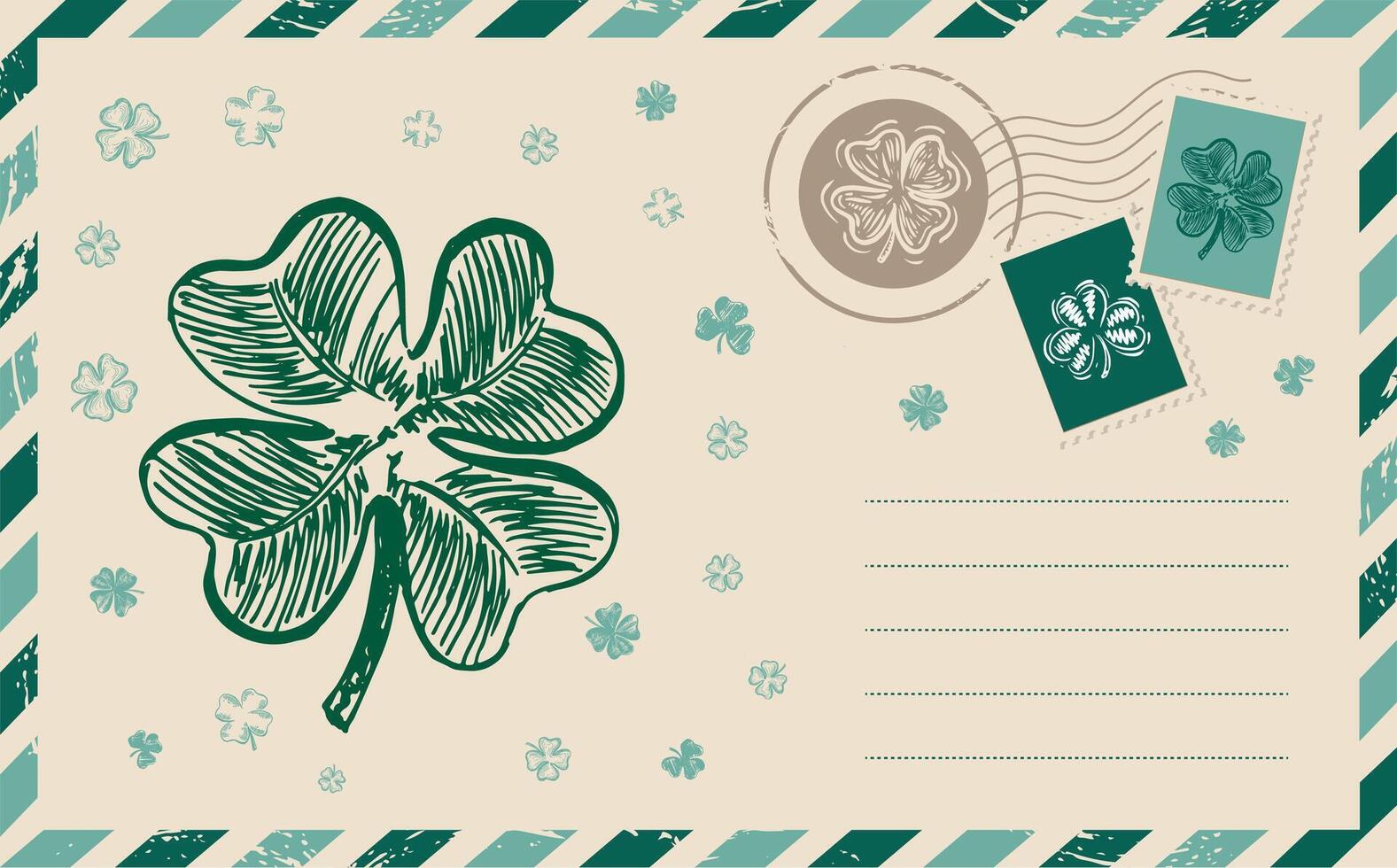 Clover set. Postcard, mail, hand drawn illustration. Patrick's day. vector