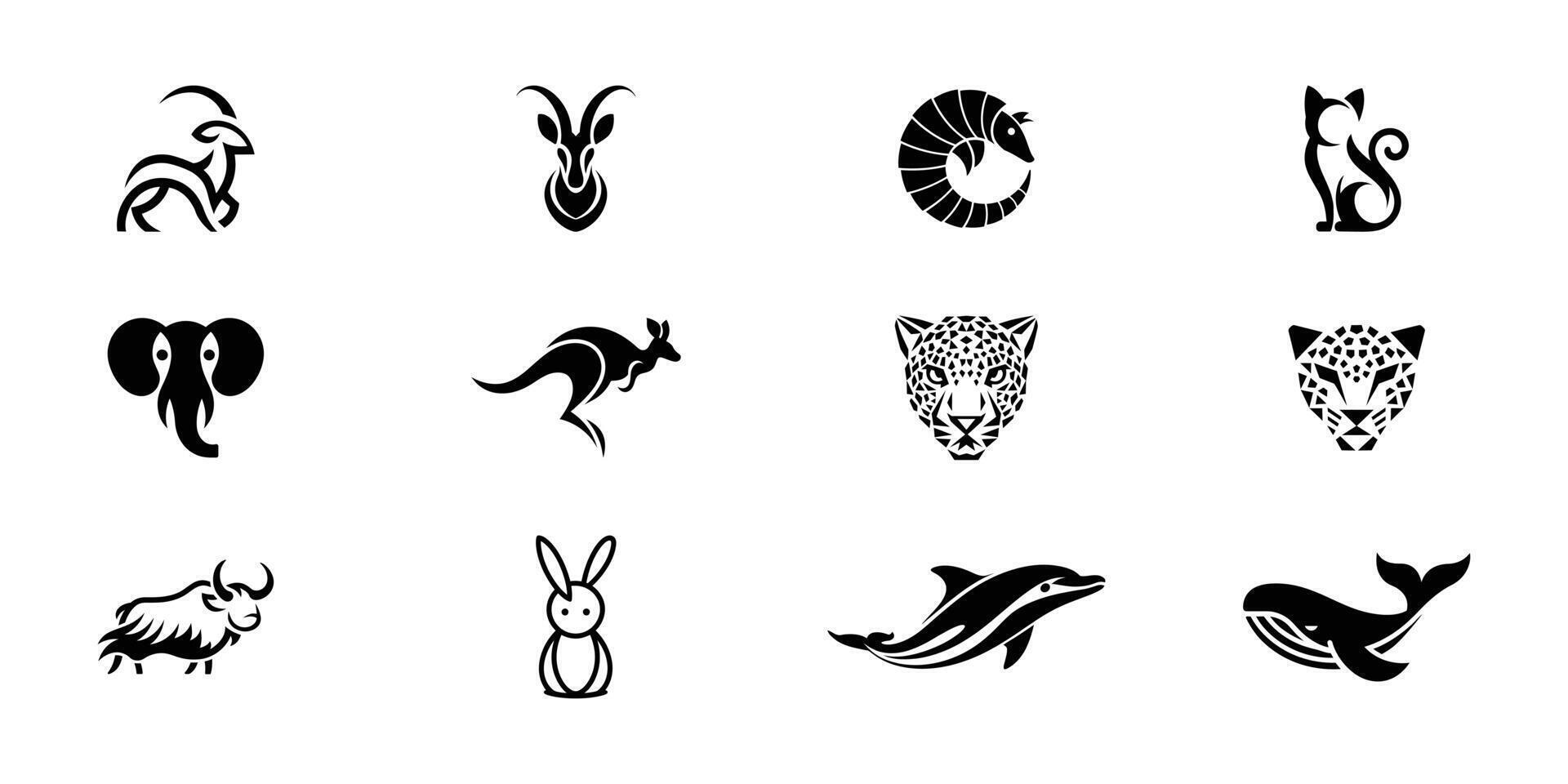 Stylish Black and White Animal Silhouettes for Design vector