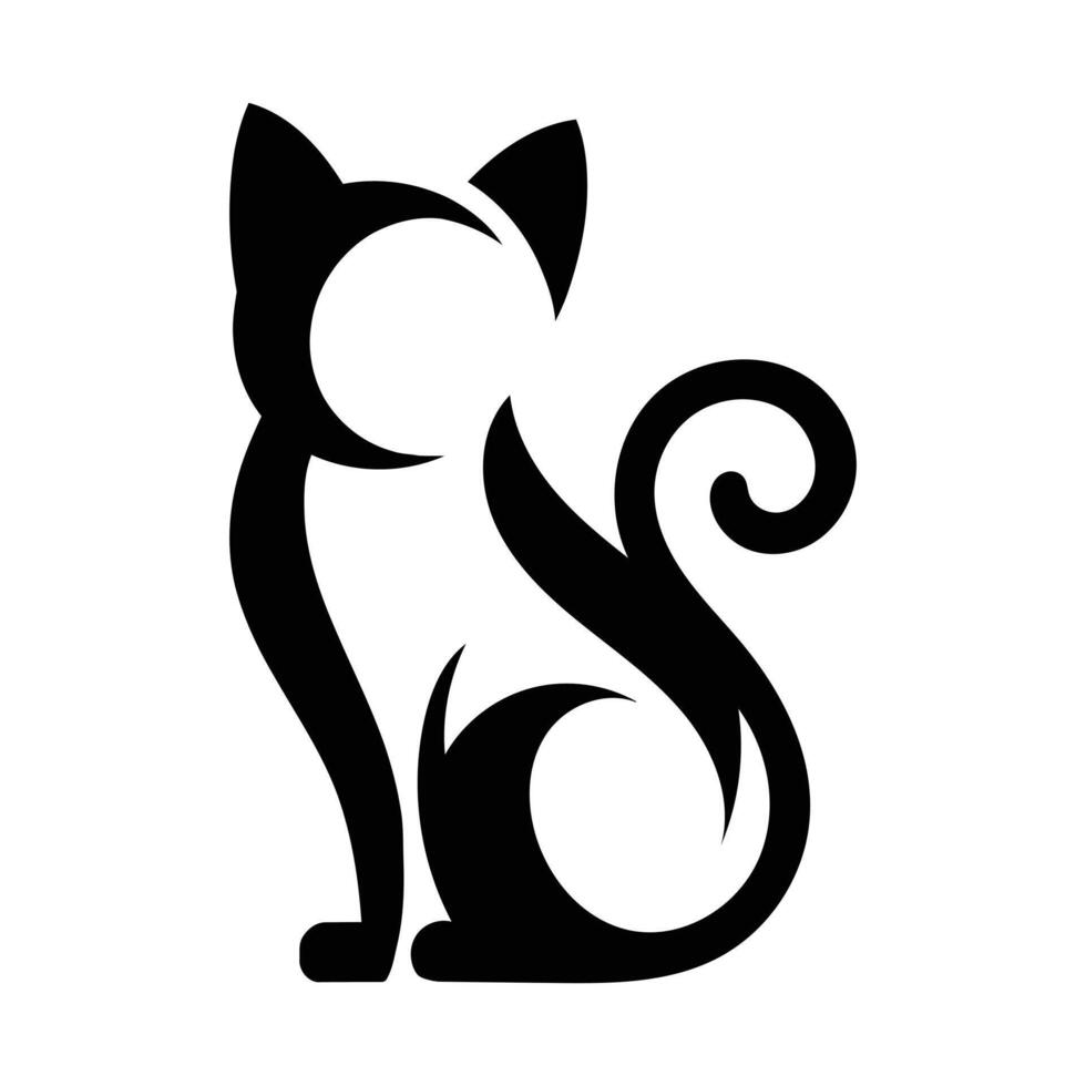 Stylish black and white silhouette of a stylized cat. vector