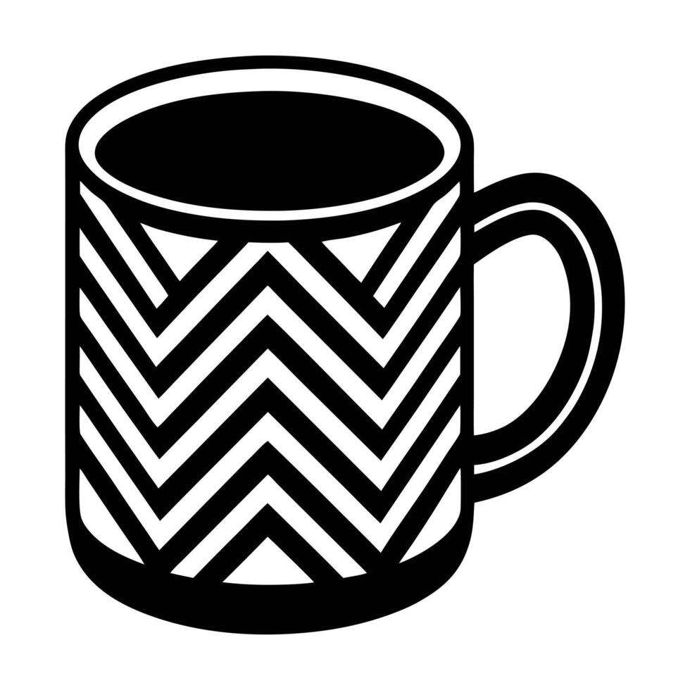a black and white mug with a chevron pattern vector