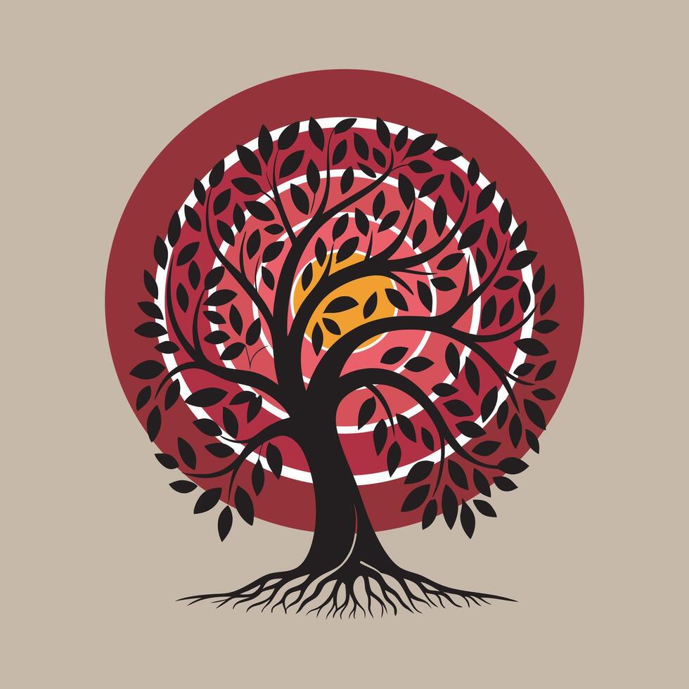 Tree mandala on retro groove background vector