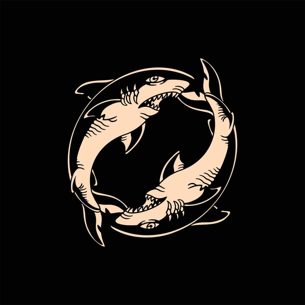 shark set tattoo design vector
