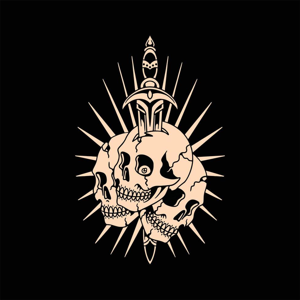 skulls dagger tattoo design vector
