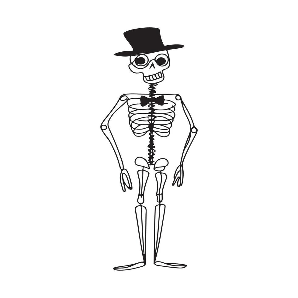 Funny Skeleton in Top Hat and Bow Tie Design image isolated on white background vector