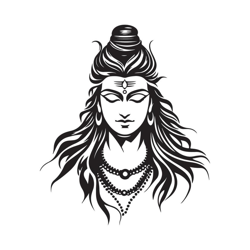 Black and white Indian Hinduism God Lord Shiva Stock Image isolated on white background. vector
