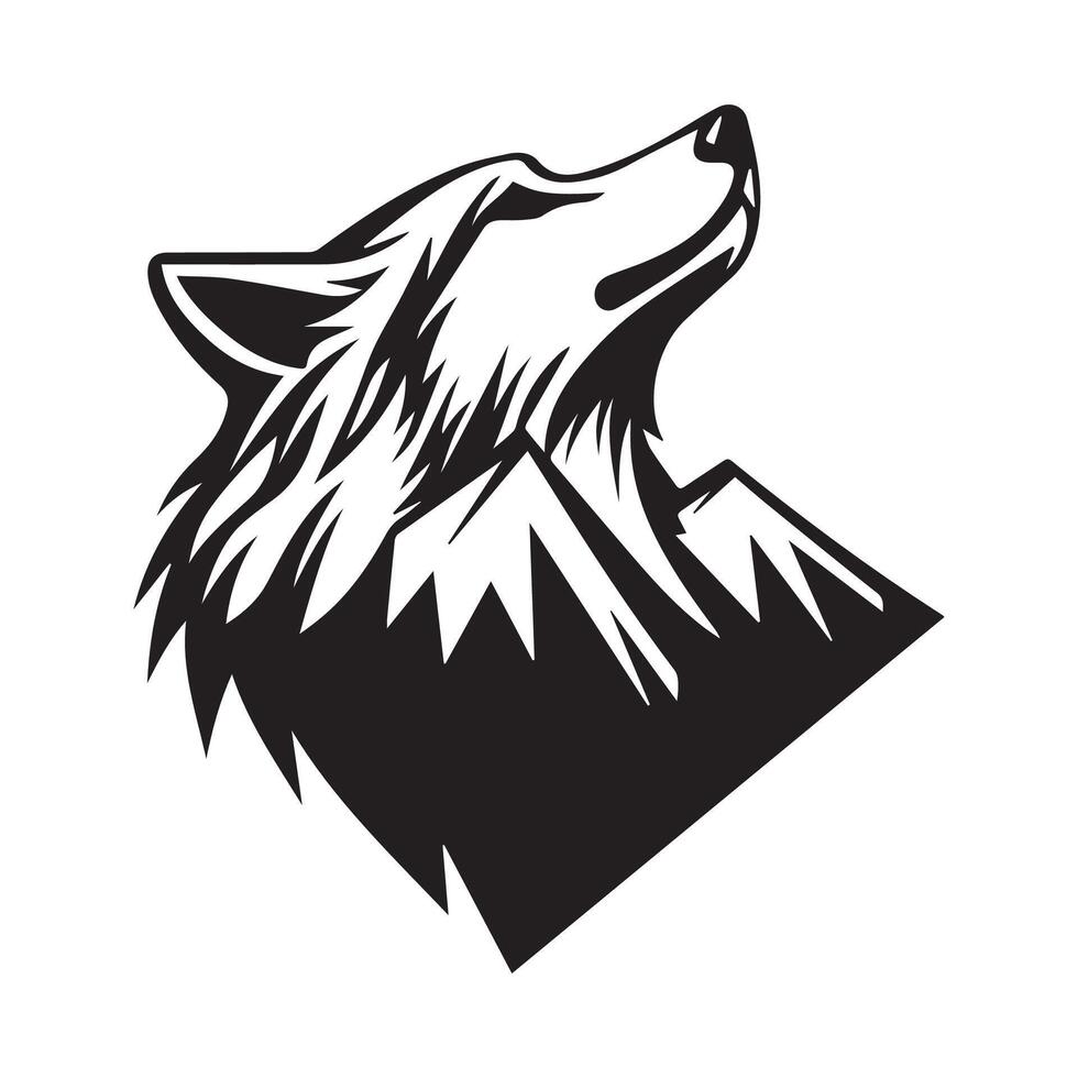 Black and white Wolf Mountain Logo Illustration image on white background vector